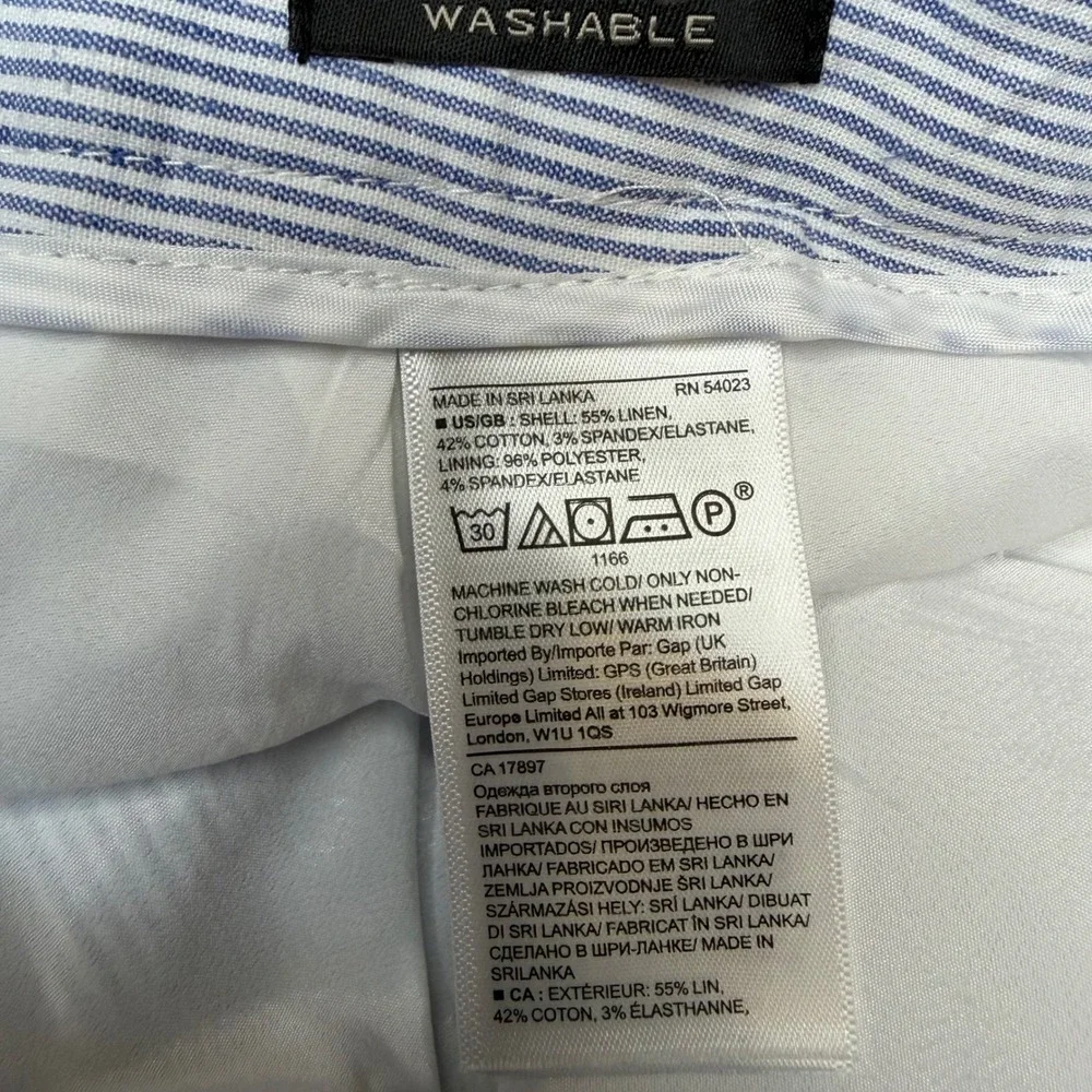 Banana Republic Avery Trousers Women 4 Blue White Seersucker Striped Linen Blend